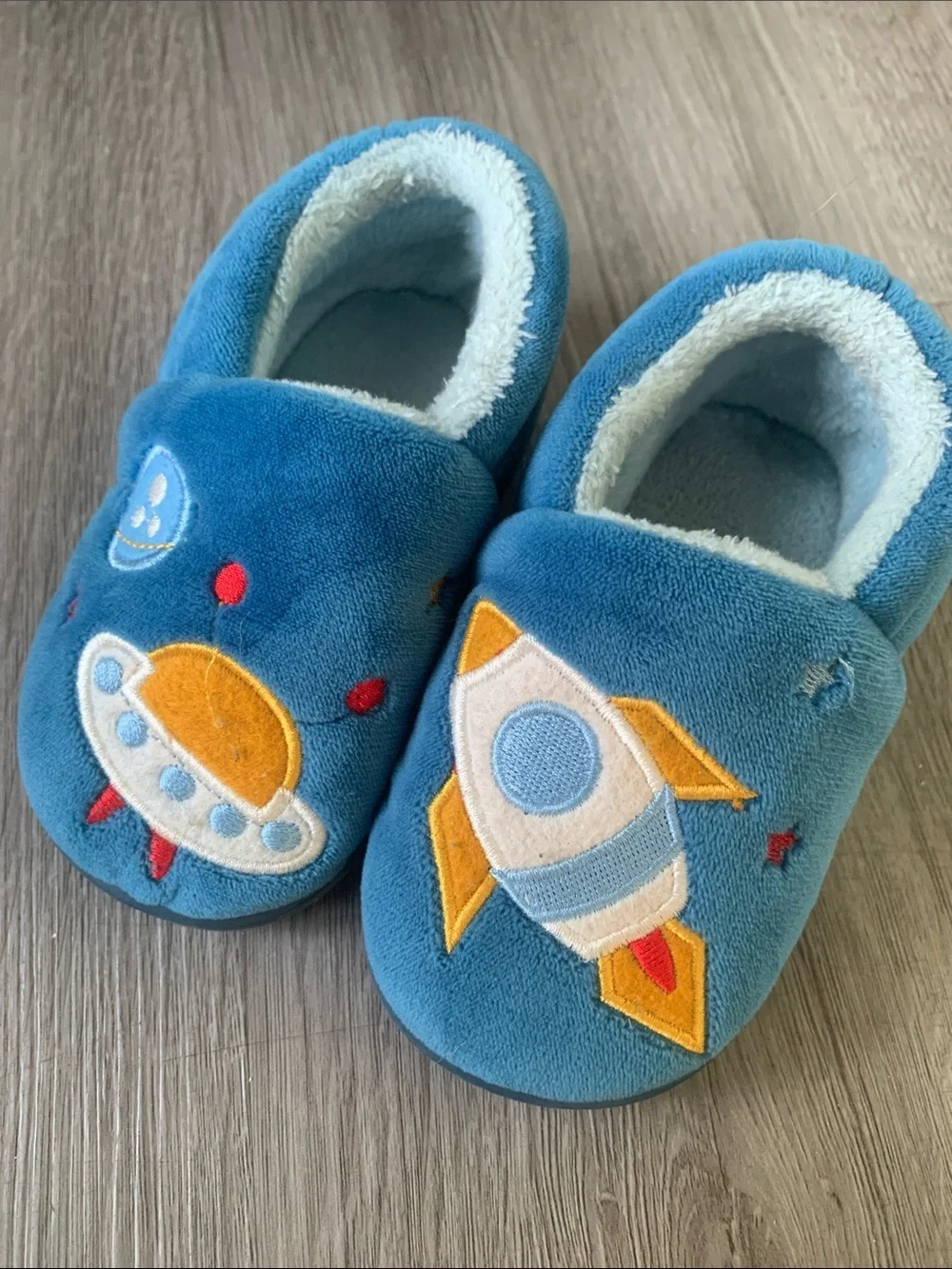 Blue Kids Space Rocket Hard Soled Slippers - Cozy Soft Slip-Ons